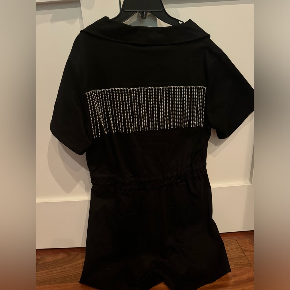 BUDDY LOVE BLACK DENIM ROMPER W/ SEQUIN FRINGE SIZE L
